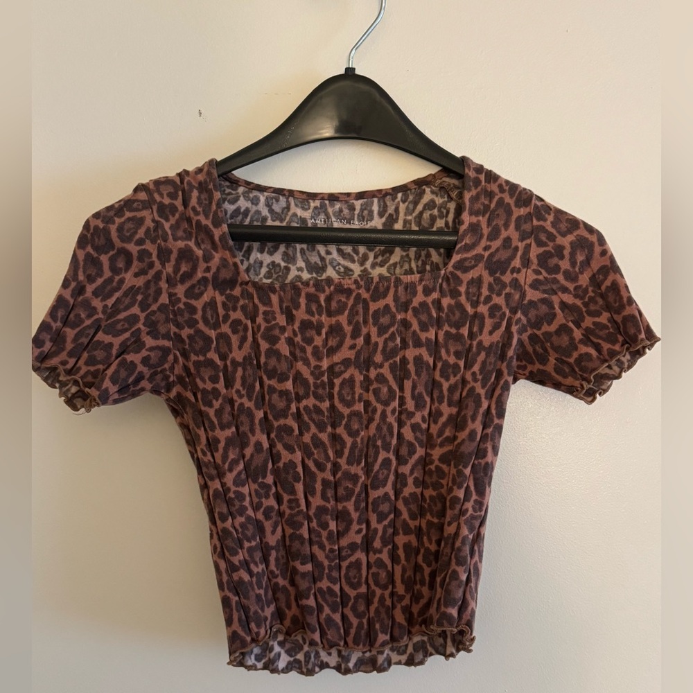 American Eagle Animal Print Crop Top Square Neck Top XS